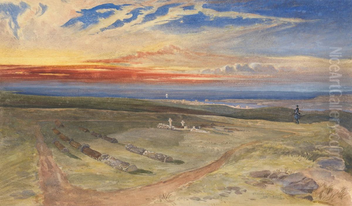 Graves of the Officers in the Fort on Cathcart's Hill Oil Painting by William Simpson