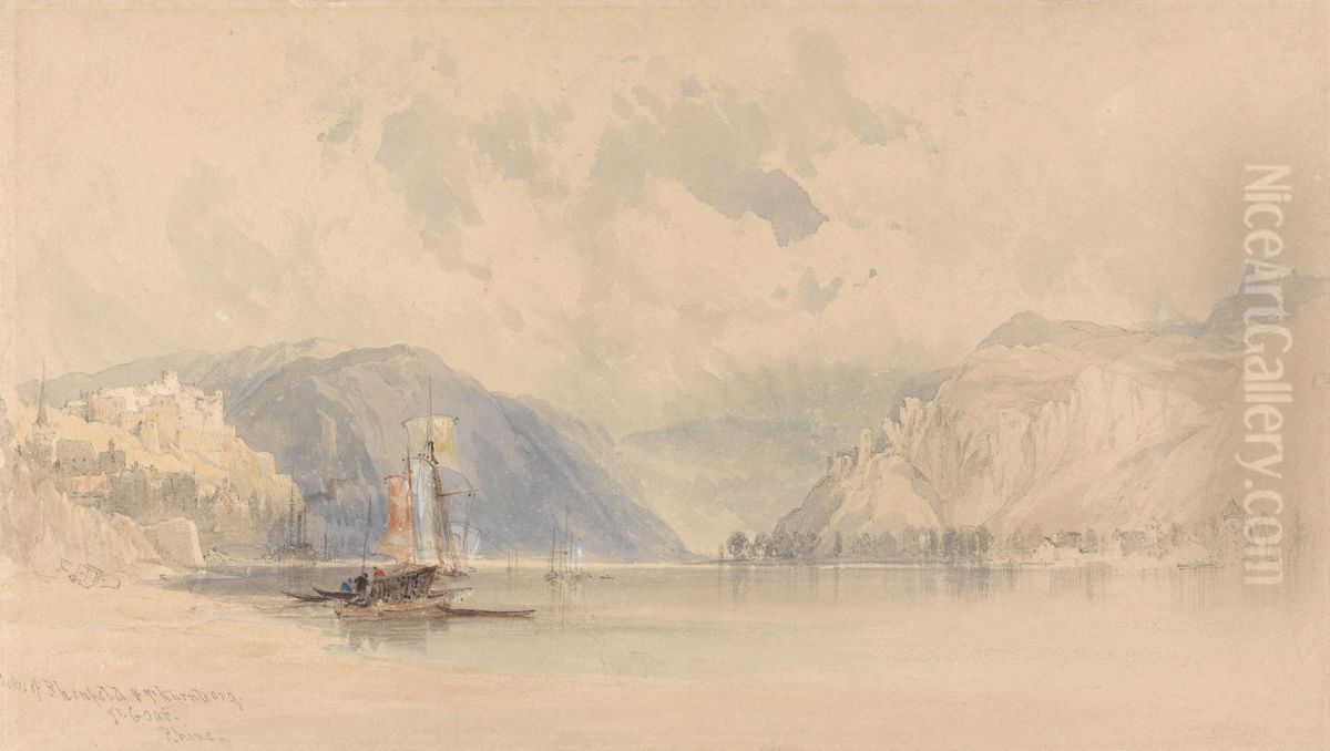 Castles of Rheinfels and Thurnberg on the Rhine Oil Painting by Clarkson Frederick Stanfield