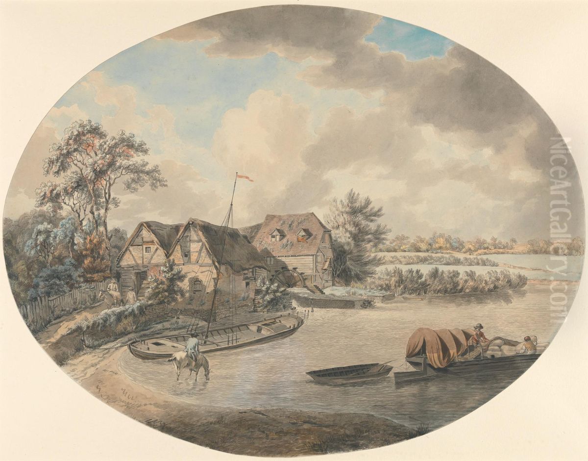 Mill on the Avon, Pershore, Worcestershire Oil Painting by Samuel Hieronymus Grimm