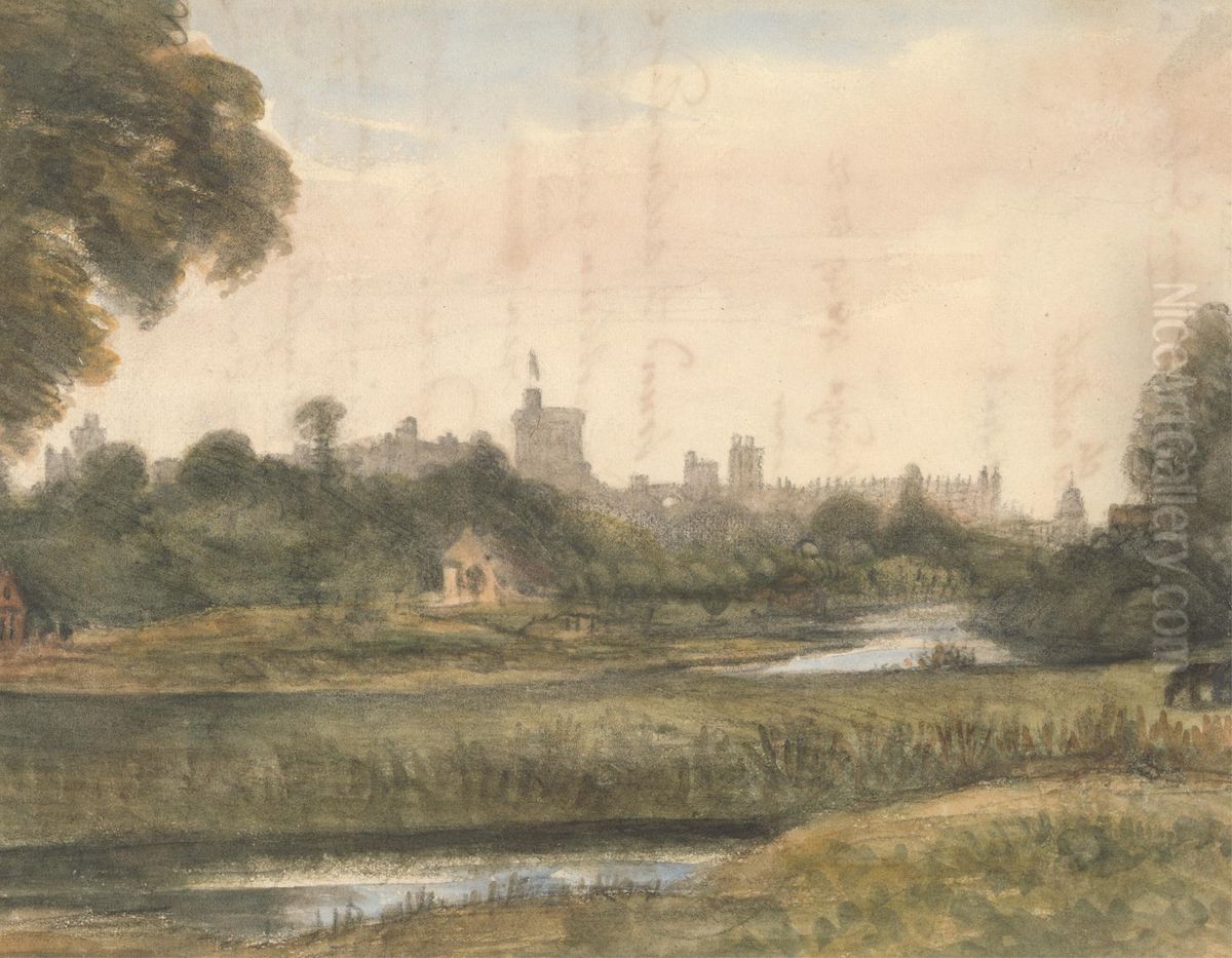 View of Windsor from down the River Oil Painting by William Crotch