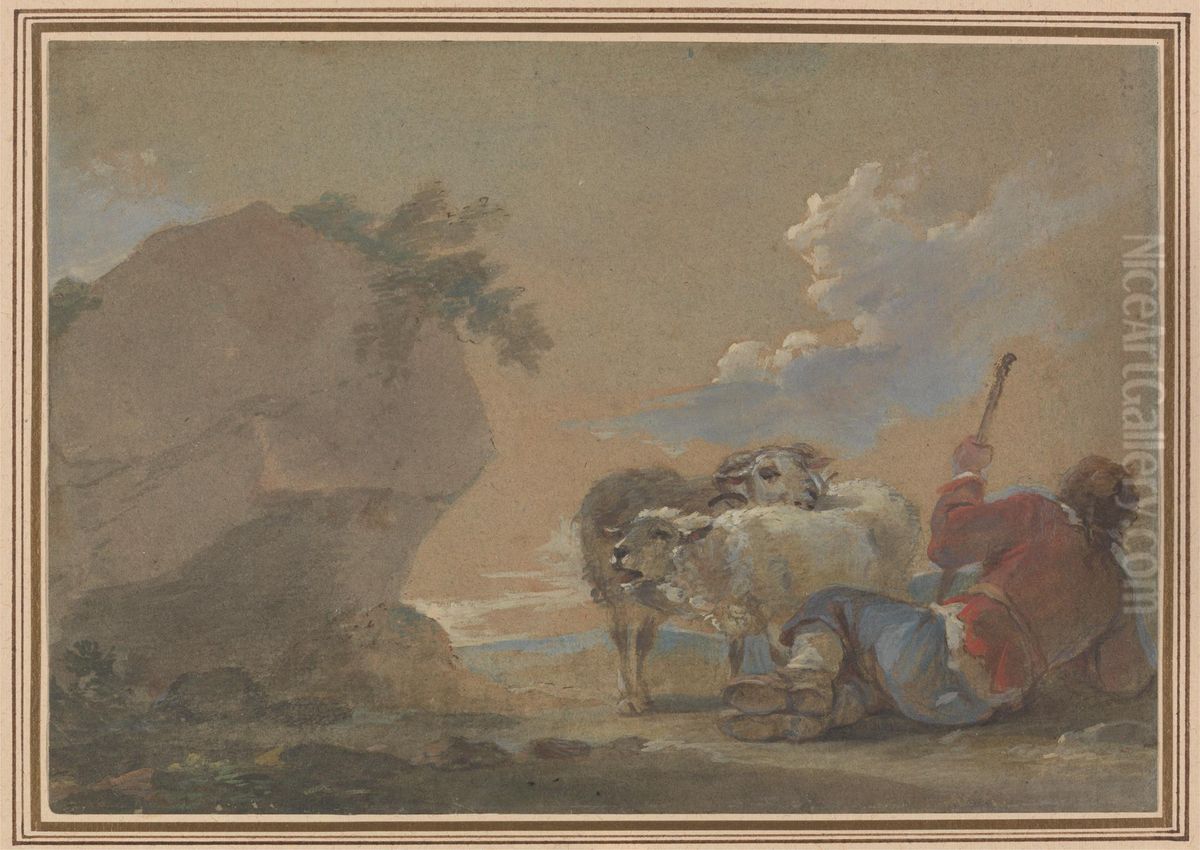 Landscape with Shepherd and Sheep Oil Painting by Thomas Barker