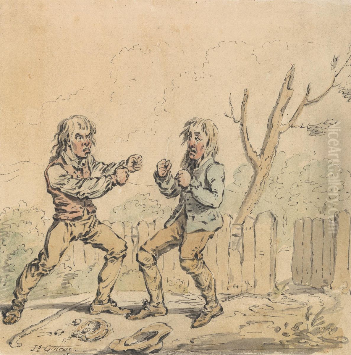 Two Men at Fisticuffs Oil Painting by James Gillray