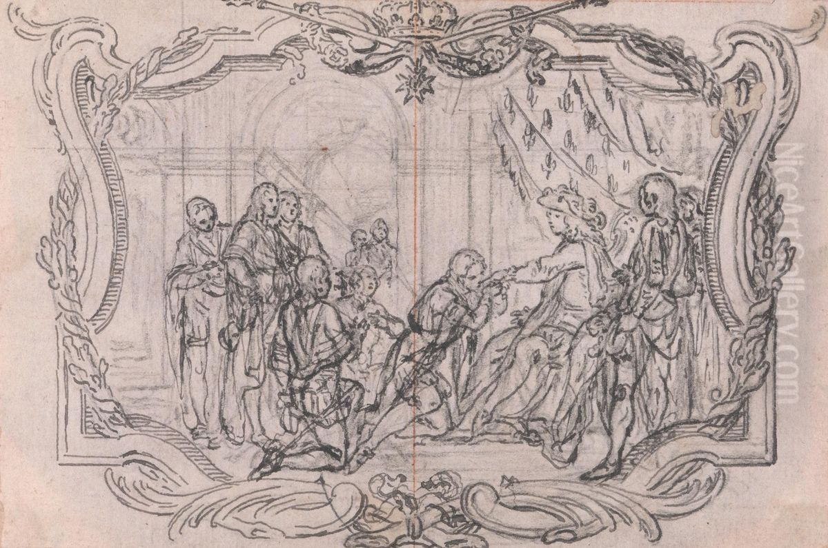 The King of France Surrounded by Courtiers Oil Painting by Hubert-Francois Gravelot