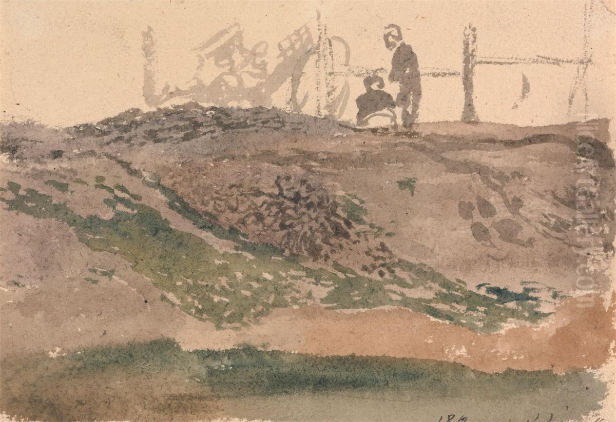 Figures on a Bank, Kensington Gravel Pits Oil Painting by John Linnell