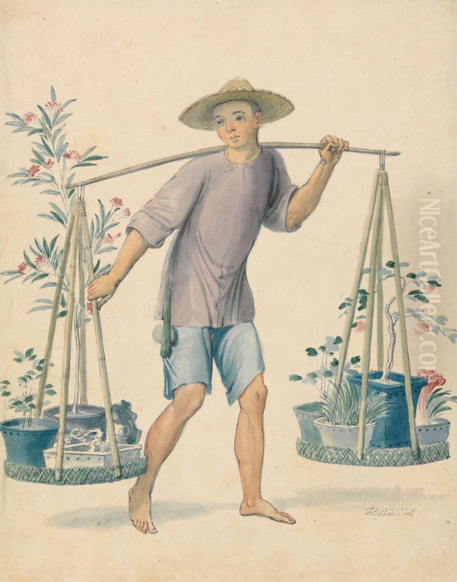 Chinese Flower Seller Oil Painting by Thomas Stothard