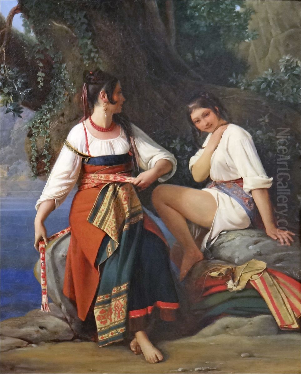 Deux baigneuses, costume de Saint-Donatien Oil Painting by Leopold Robert
