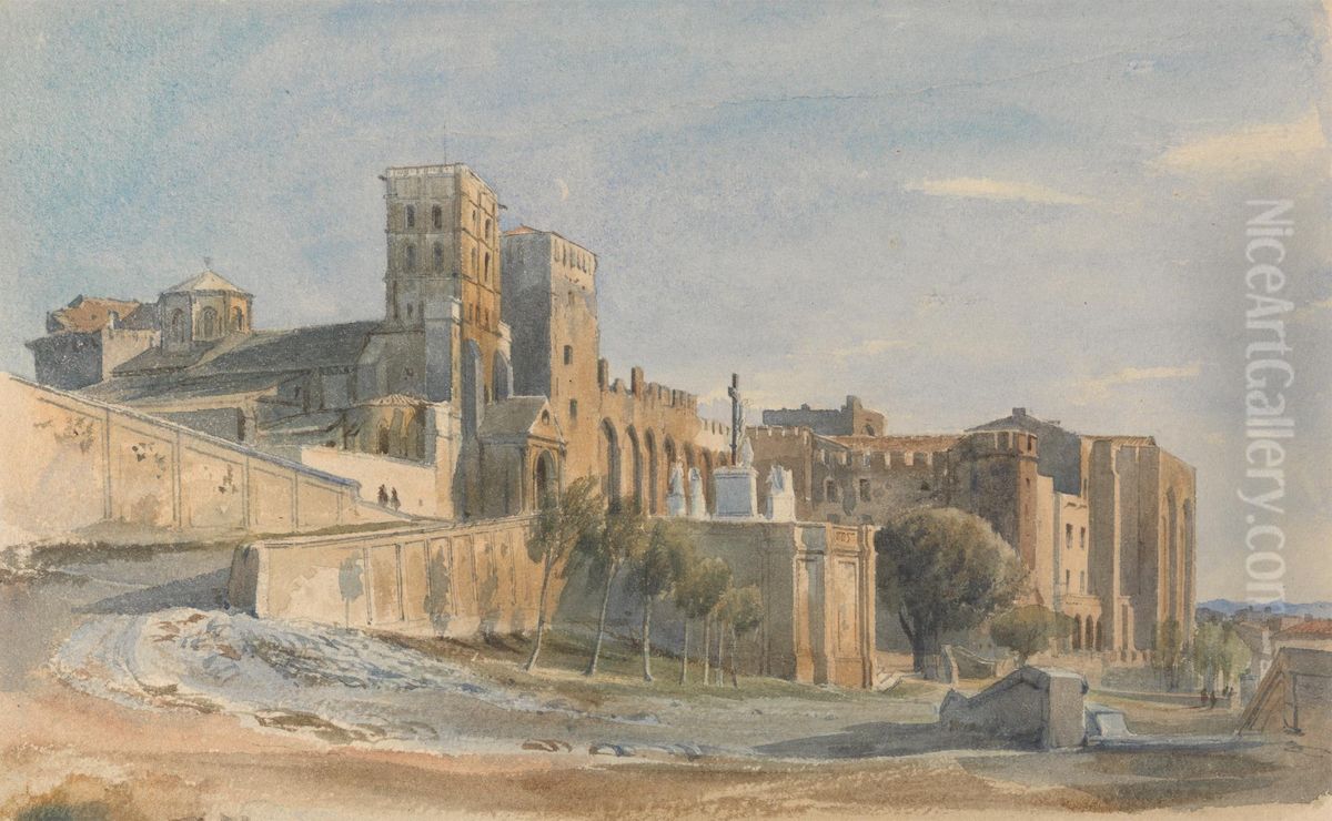 The Cathedral and Palace of the Popes, Avignon Oil Painting by Thomas Hartley Cromek