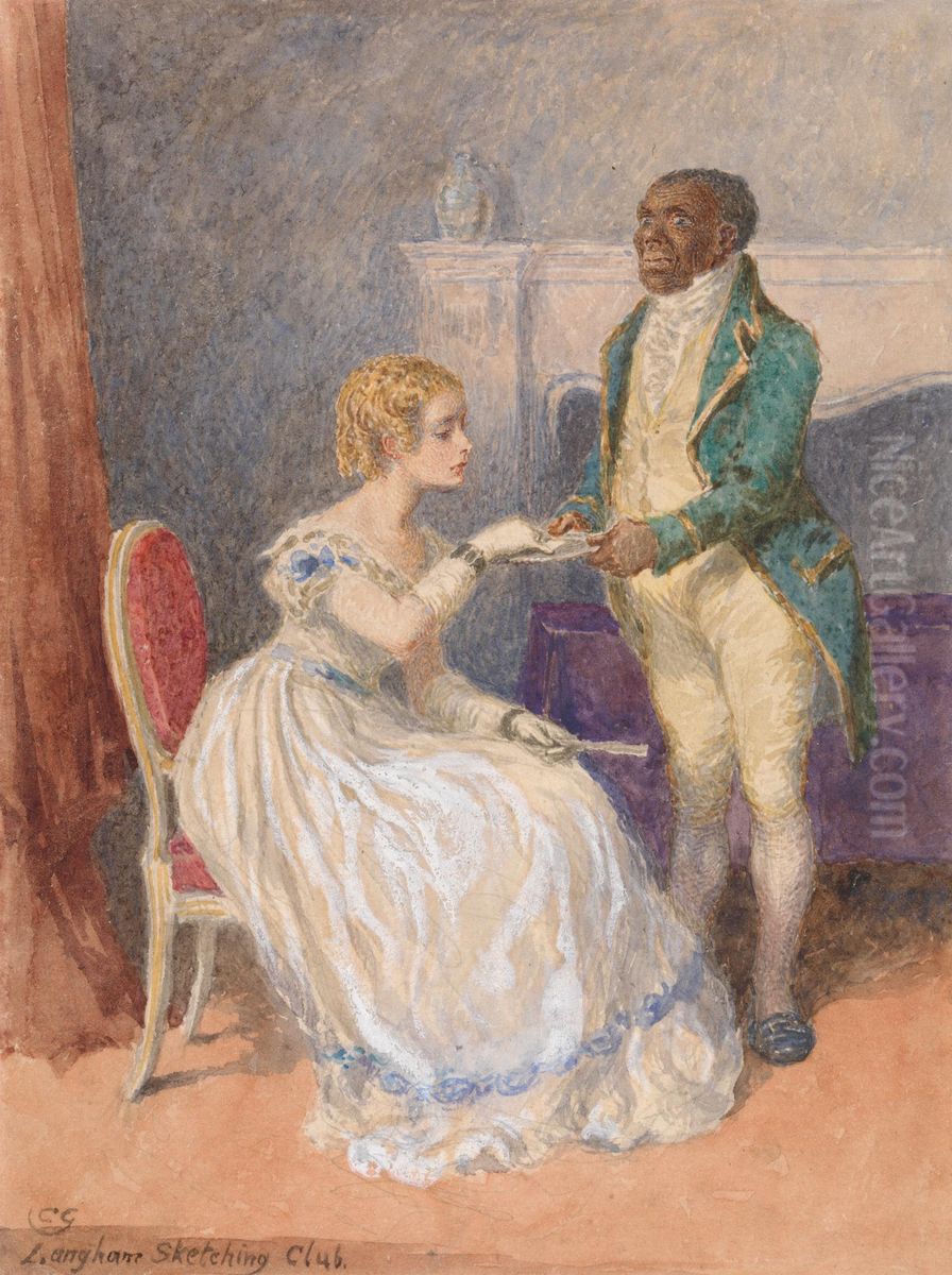 The Visiting Card - Langham Sketching Club Subject Oil Painting by Charles Green