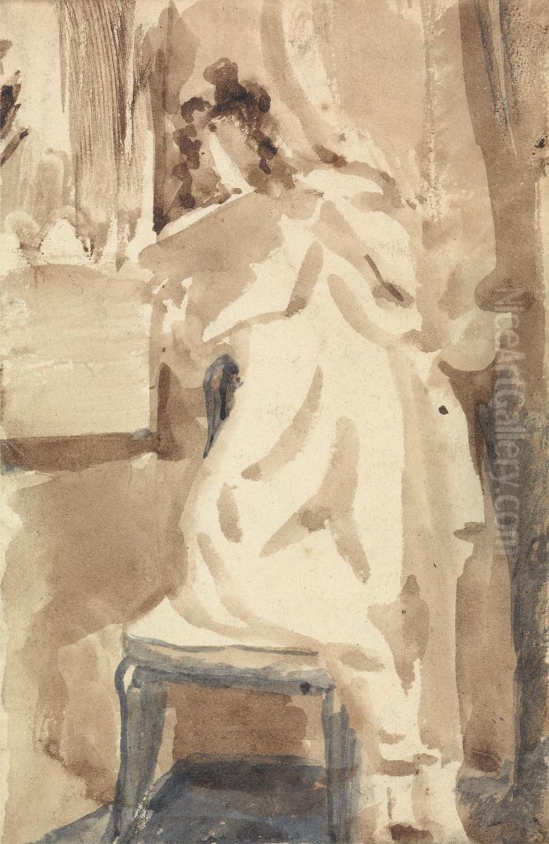 Study for a Girl Reading Oil Painting by William Mulready