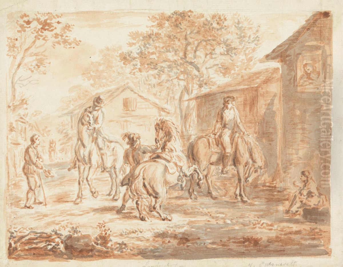 Horsemen in a Landscape Oil Painting by Charles Henry Schwanfelder