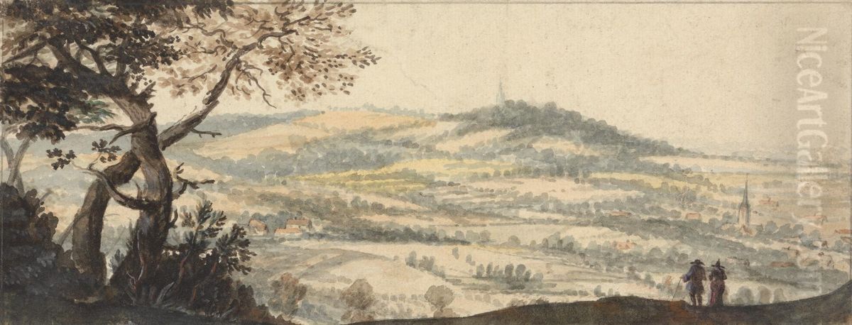 Landscape with two figures in the foreground Oil Painting by Peter Tillemans