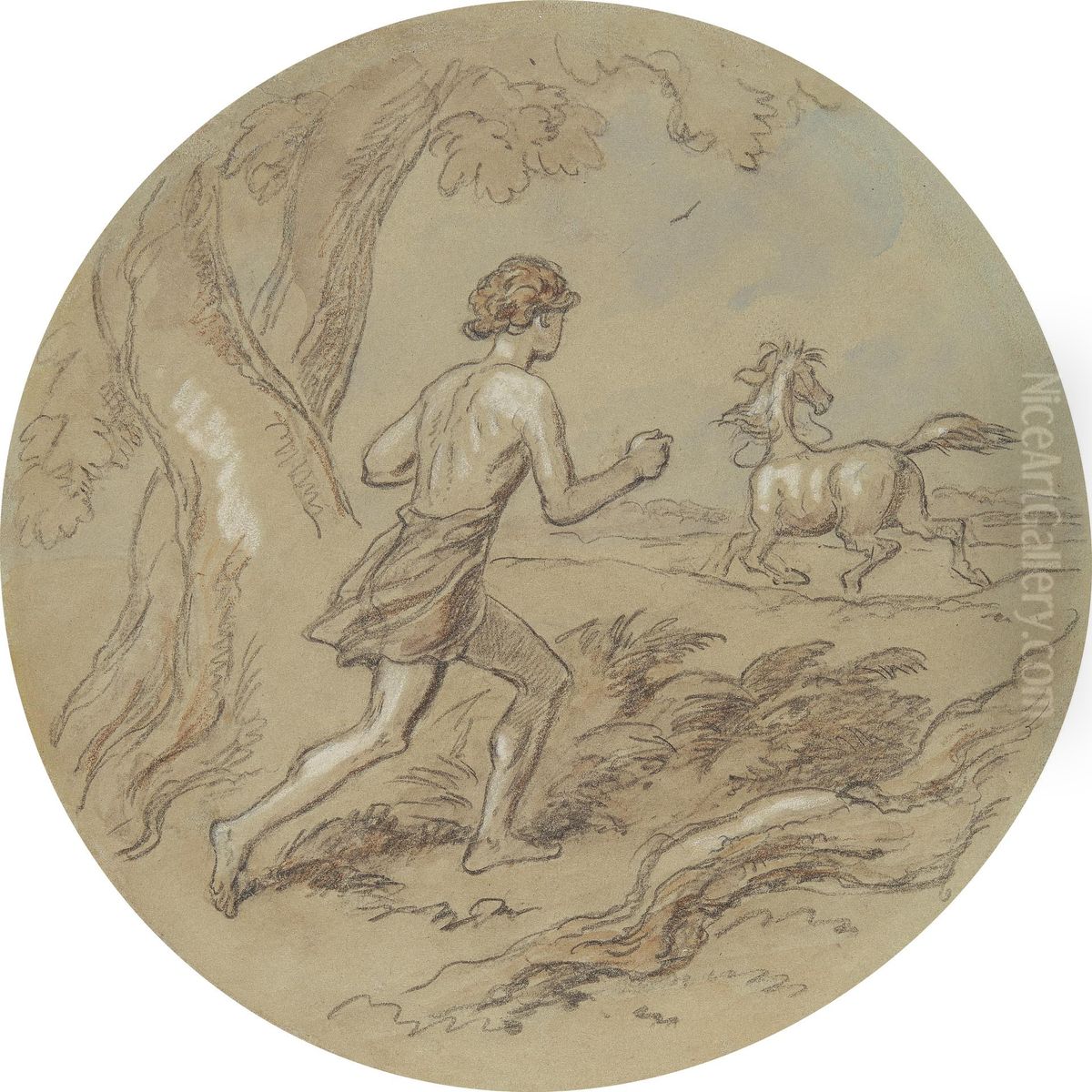 One of eighteen designs for a series of plates illustrating Venus and Adonis Oil Painting by Hablot Knight Browne