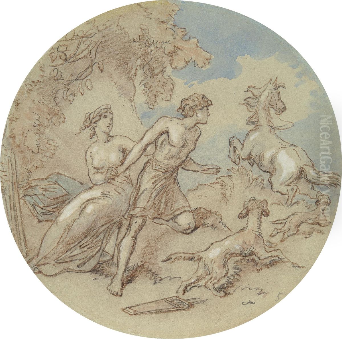 One of eighteen designs for a series of plates illustrating Venus and Adonis Oil Painting by Hablot Knight Browne
