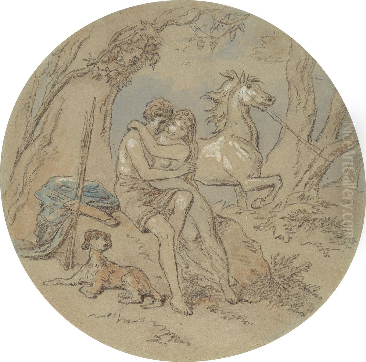 One of eighteen designs for a series of plates illustrating Venus and Adonis Oil Painting by Hablot Knight Browne