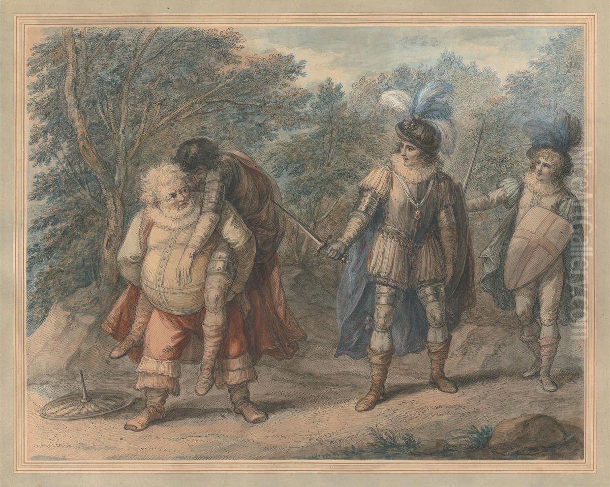 Falstaff Carrying Dead Hotspur Oil Painting by Henry Bunbury