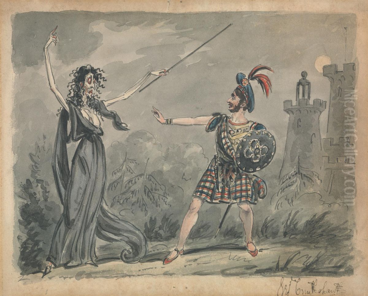 Macbeth and the Witch Oil Painting by George Cruikshank I