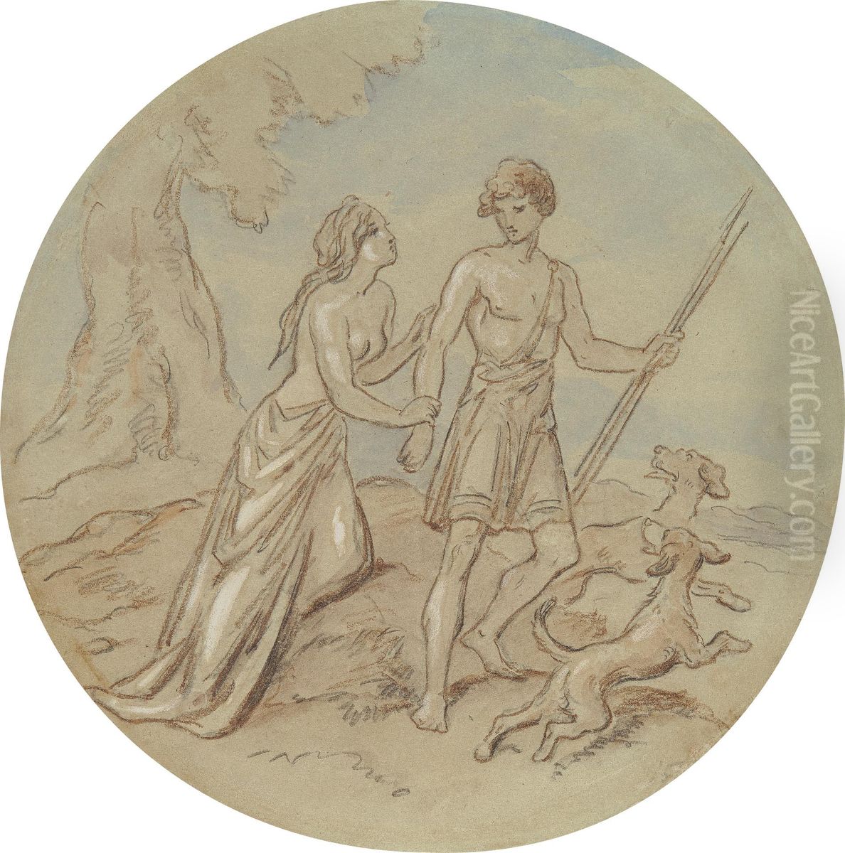 One of eighteen designs for a series of plates illustrating Venus and Adonis Oil Painting by Hablot Knight Browne