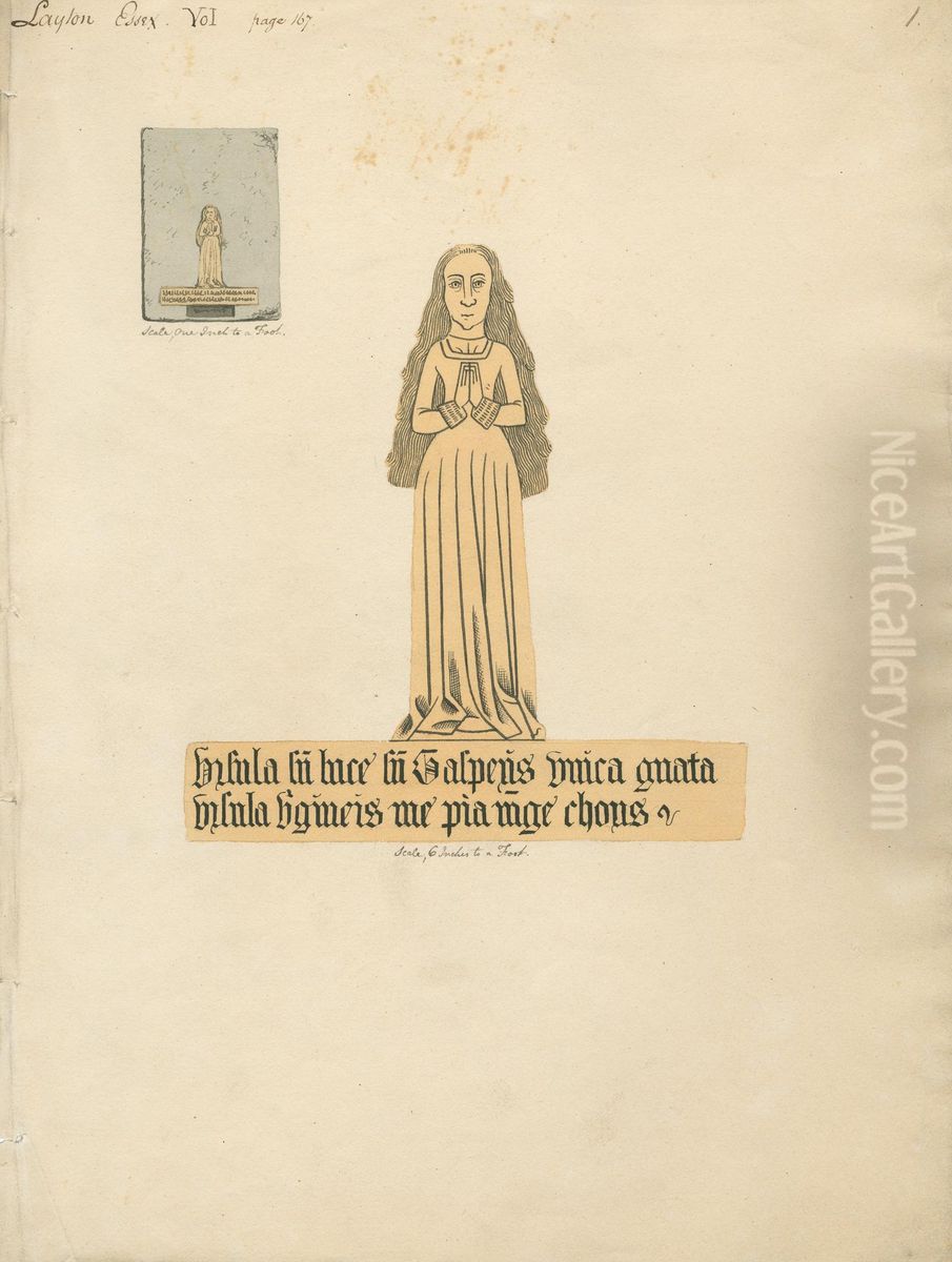 Brass Plate of a Woman from Layton Church Oil Painting by Daniel Lysons