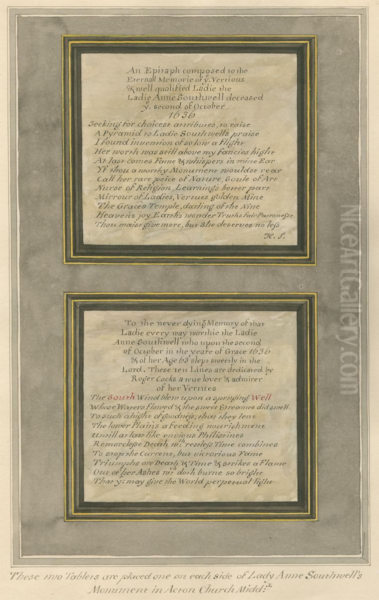 Epitaph of Lady Anne Southwell from Acton Church Oil Painting by Daniel Lysons