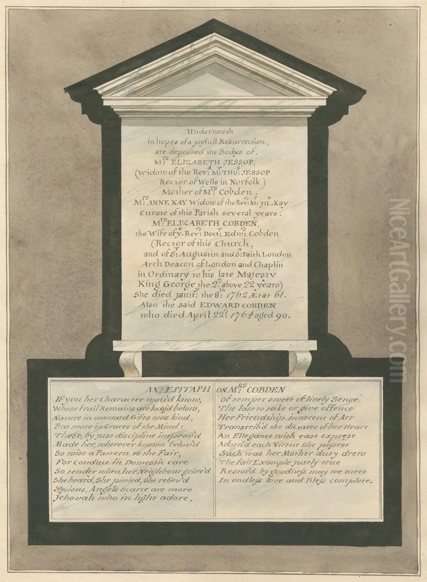 Memorial of Mrs. Elizabeth Jessop and Mrs. Elizabeth Cobden and Epithaph of Mrs. Codben from Acton Church Oil Painting by Daniel Lysons