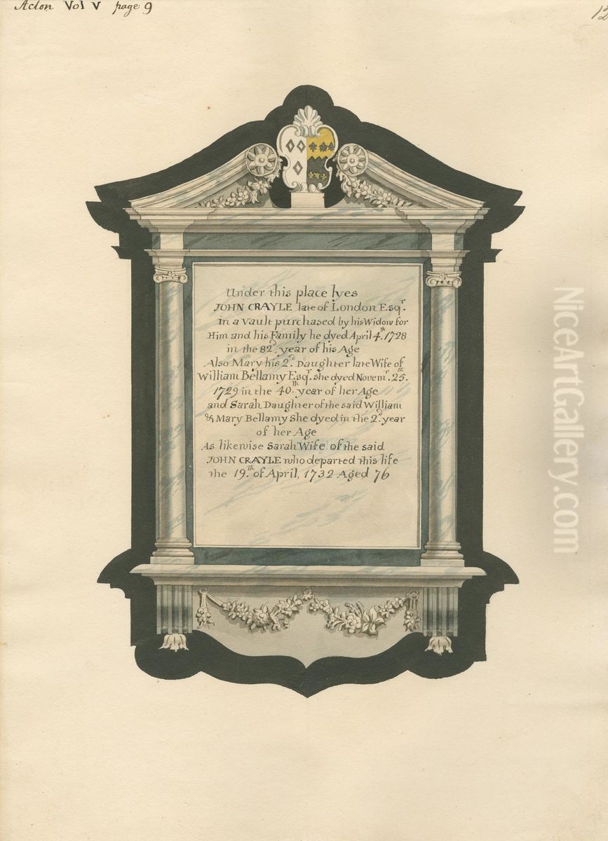 Memorial to John Crayle his wife, Sarah and his two Daughters, Mary and Sarah from Acton Church Oil Painting by Daniel Lysons
