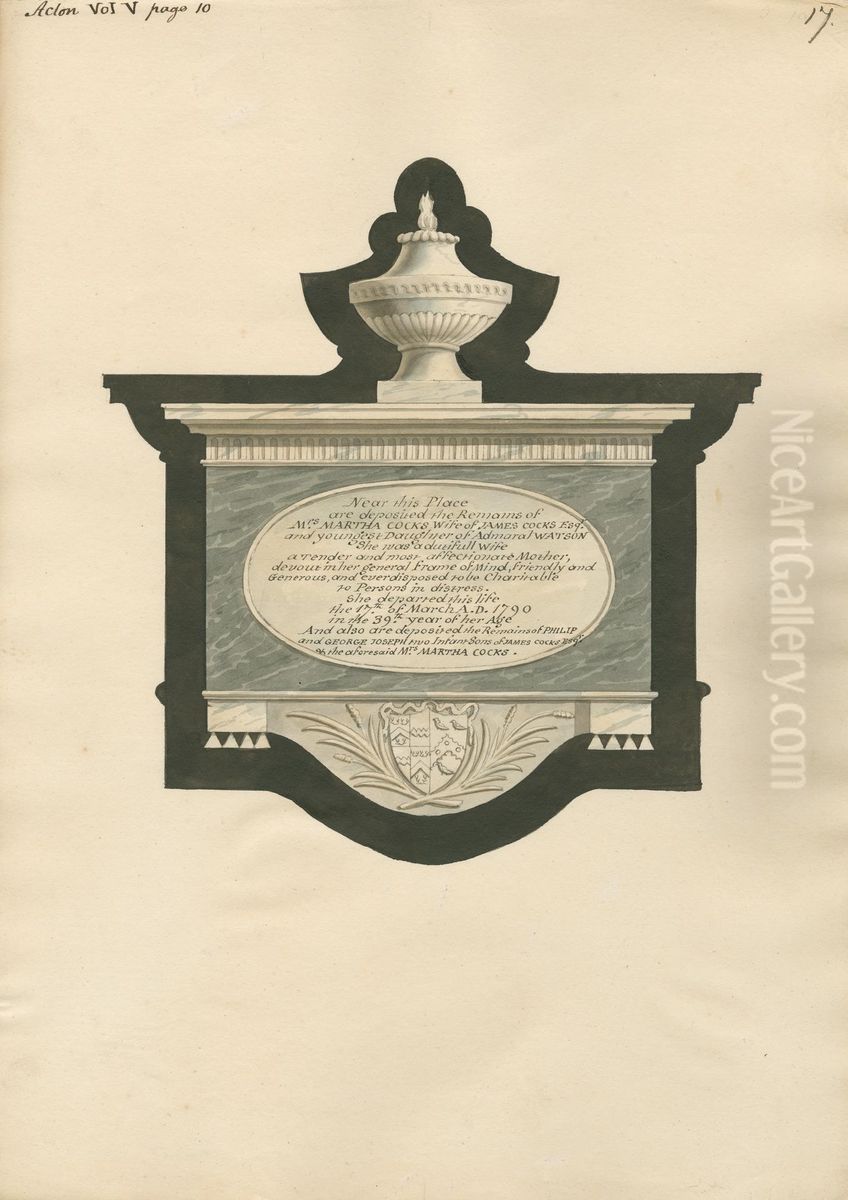 Memorial to Martha, Philip and George Joseph Cocks from Acton Church Oil Painting by Daniel Lysons