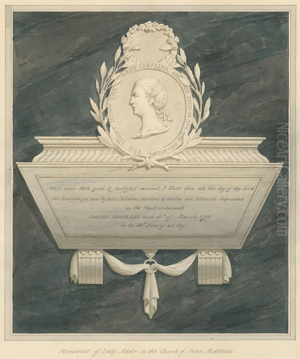 Memorial to Lady Caroline Adair, her two children, Caroline and Amelia and her husband Robert Adair form Acton Church Oil Painting by Daniel Lysons