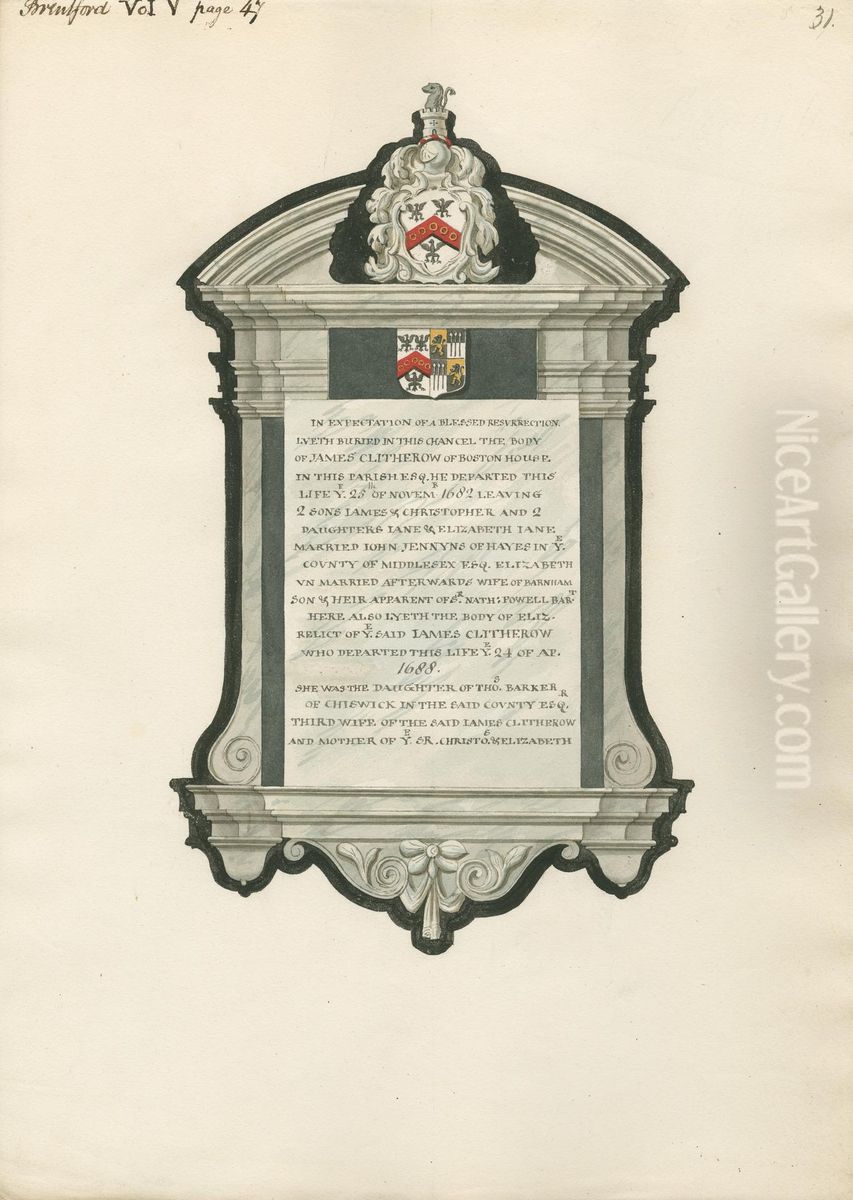 Memorial to James and Elizabeth Clitherow from Brentford Church Oil Painting by Daniel Lysons