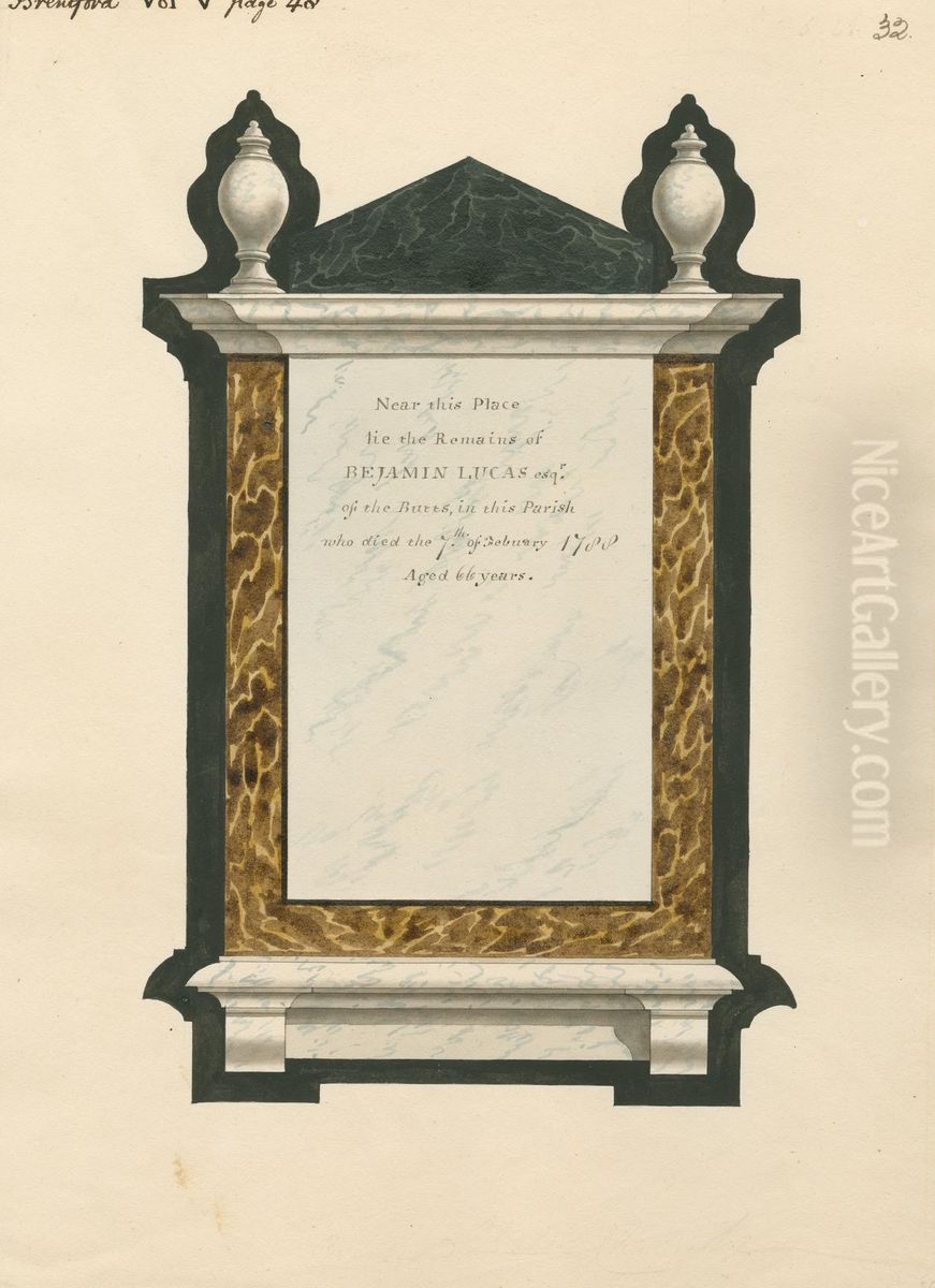 Memorial to Benjamin Lucas from Brentford Church Oil Painting by Daniel Lysons