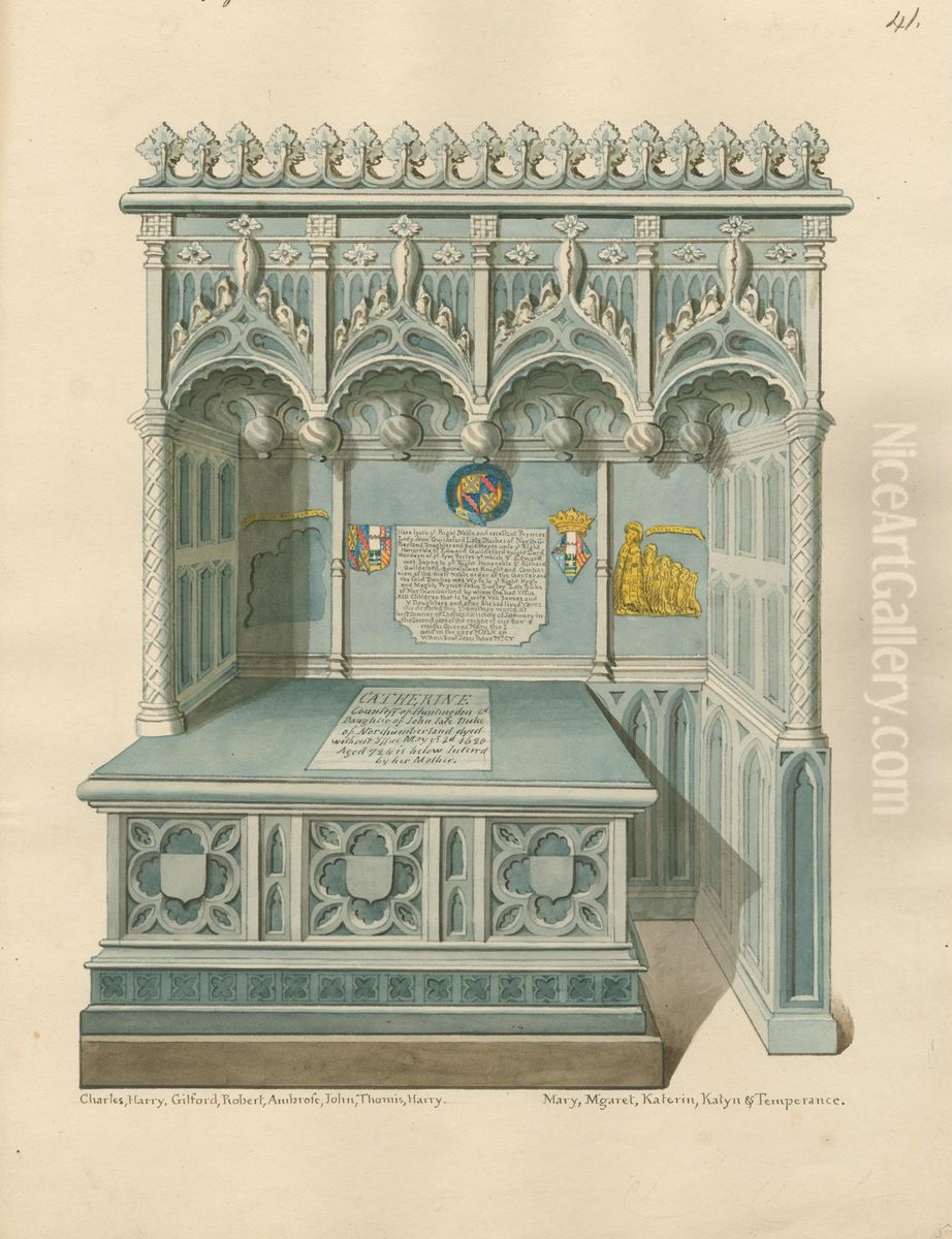 Tomb of Catherine, Countess of Huntingdon, and Lady Jane Guildeford, Duchess of Northumberland of Chelsea Church Oil Painting by Daniel Lysons