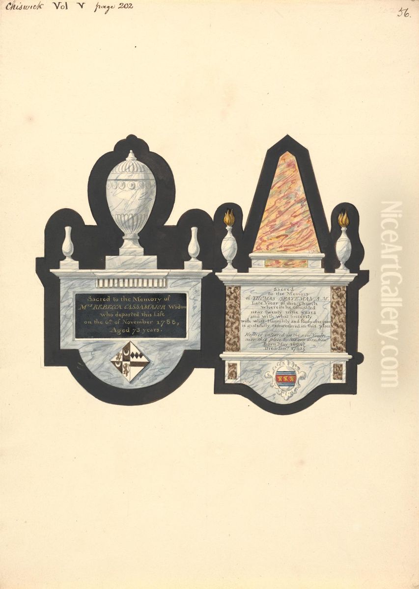 Monuments to Mrs. Rebecca Cassamajor and Thoma Spateman, Chiswick Church Oil Painting by Daniel Lysons