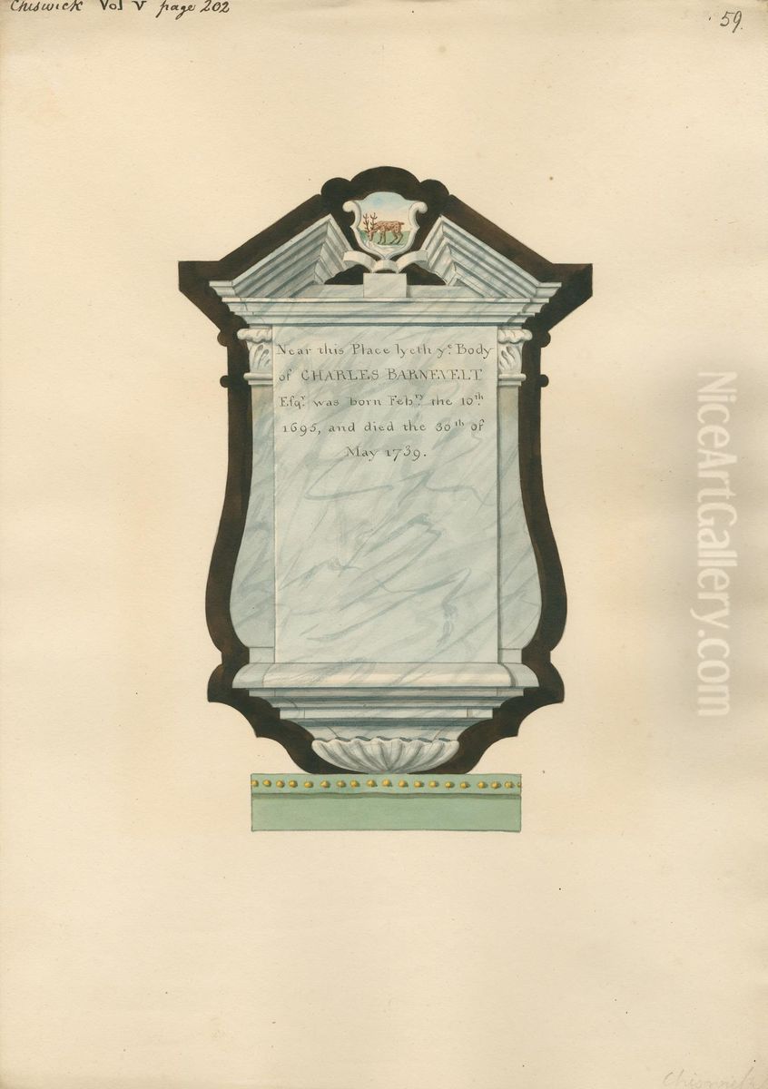 Memorial to Charles Barnevett from Chiswick Church Oil Painting by Daniel Lysons