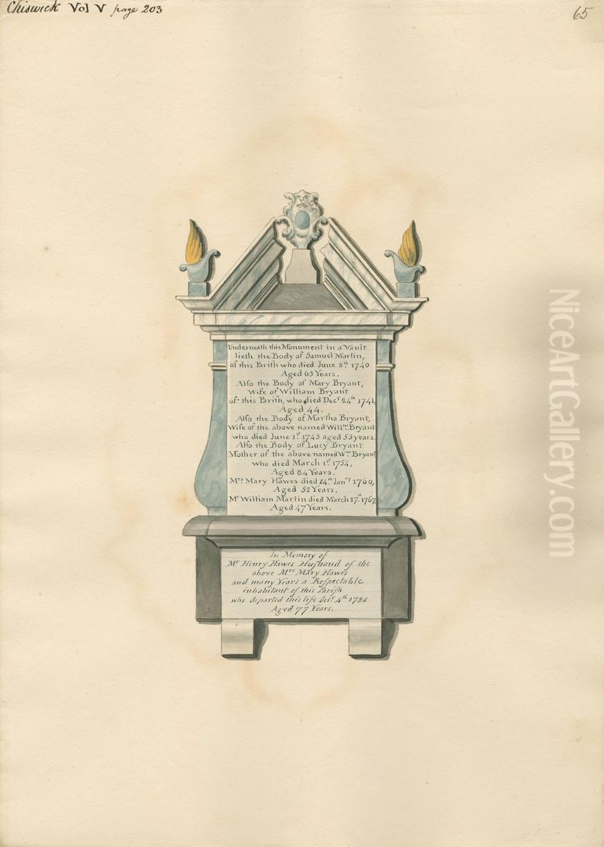 Memorial to Samuel Martin, Mary Bryant, Martha Bryant, Lucy Bryant, Mary Hawes, William Martin and Henry Hawes from Chiswick Church Oil Painting by Daniel Lysons