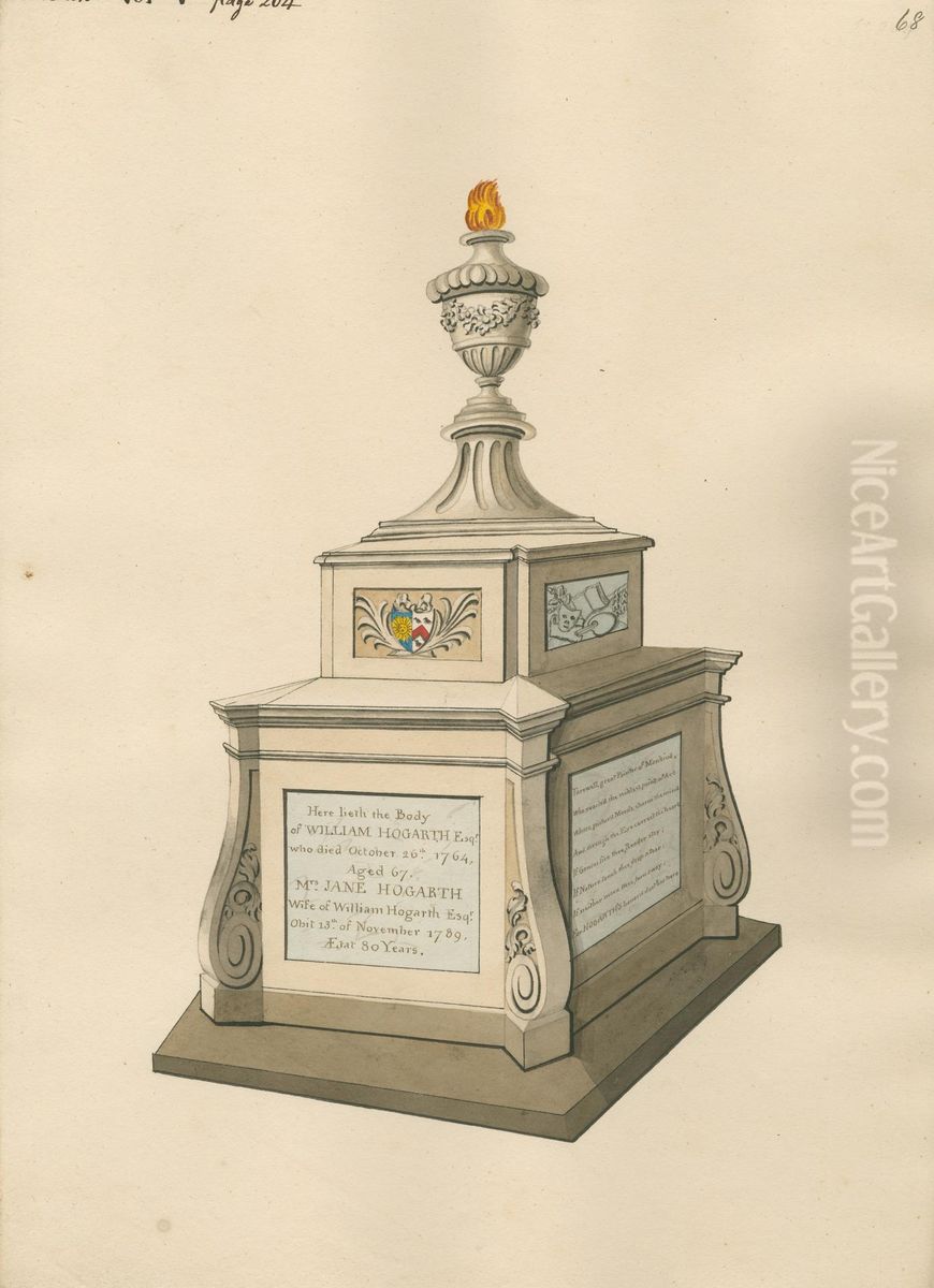 Tomb of William Hogarth and Mrs. Jane Hogarth from Chiswick Oil Painting by Daniel Lysons