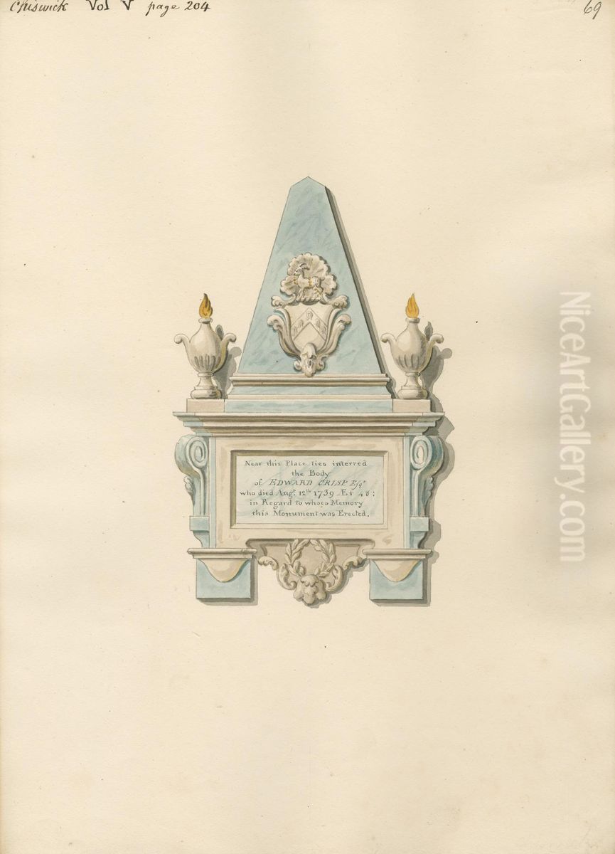 Memorial to Edward Crisp from Chiswick Church Oil Painting by Daniel Lysons
