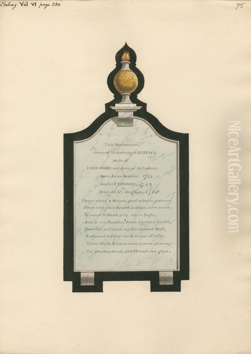 Memorial to Rebecca Wife of John Ward from Ealing Church Oil Painting by Daniel Lysons