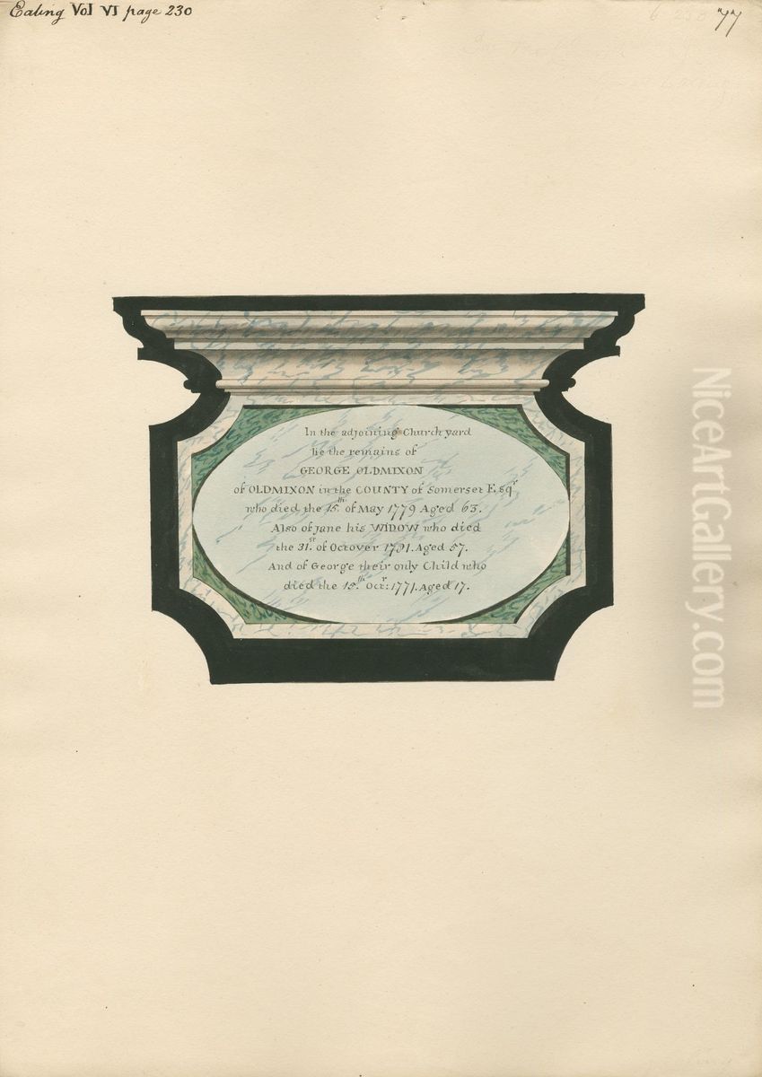 Memorial to George Oldmixon, his Wife Jane and Child George from Ealing Church Oil Painting by Daniel Lysons