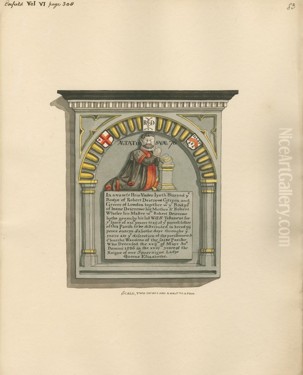 Memorial to Robert Diecrowe and Joan Diecrowe his Mother and Robert Wheter his Master from Enfield Oil Painting by Daniel Lysons