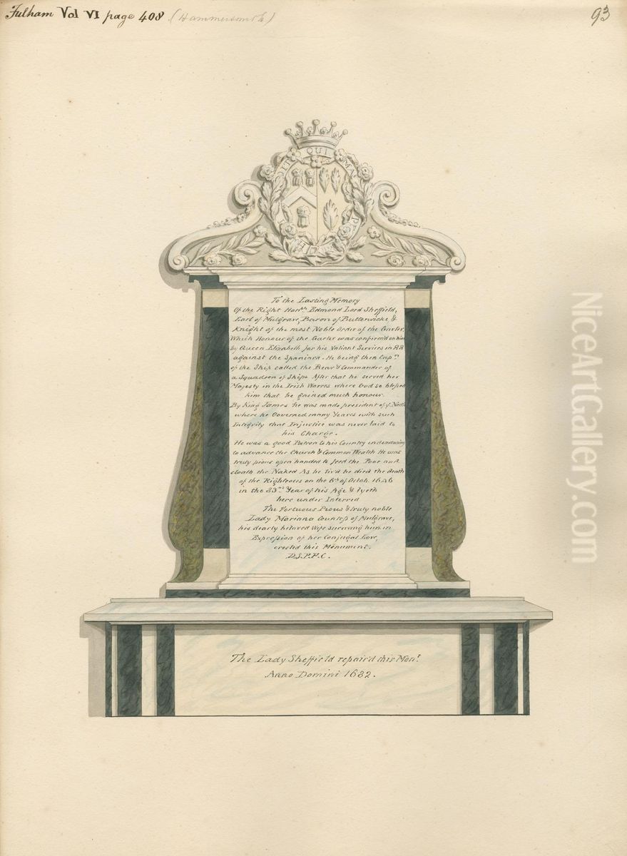 Memorial to Rt. Hon. Edmond Lord Sheffield from Fulham Church Oil Painting by Daniel Lysons