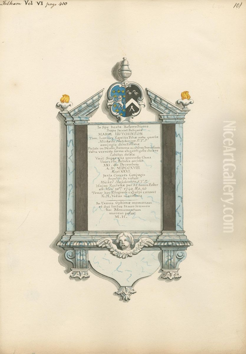 Memorial to Maria Hutchinson and Michael Hutchinson from Fulham Church Oil Painting by Daniel Lysons