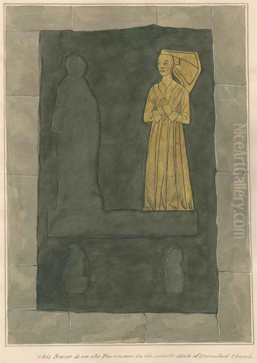 Brass Plate, unidentified, from Greenford Church Oil Painting by Daniel Lysons