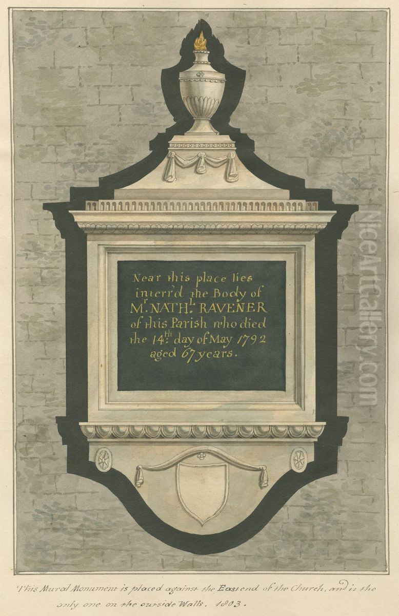 Memorial to Mr. Nathaniel Ravener from Greenford Church Oil Painting by Daniel Lysons