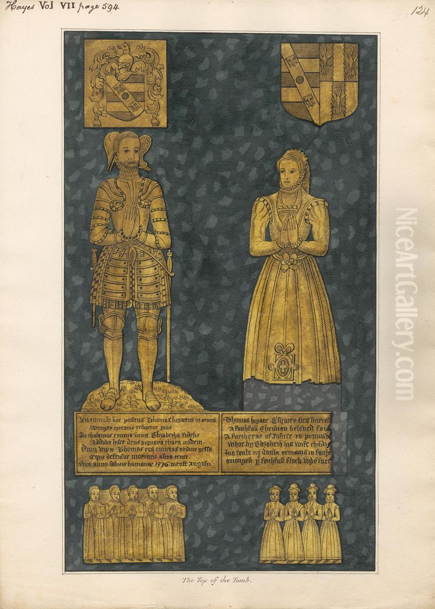 Brass Plate on top of the Tomb of Thomas and Elizabeth Higate from Hayes Church Oil Painting by Daniel Lysons