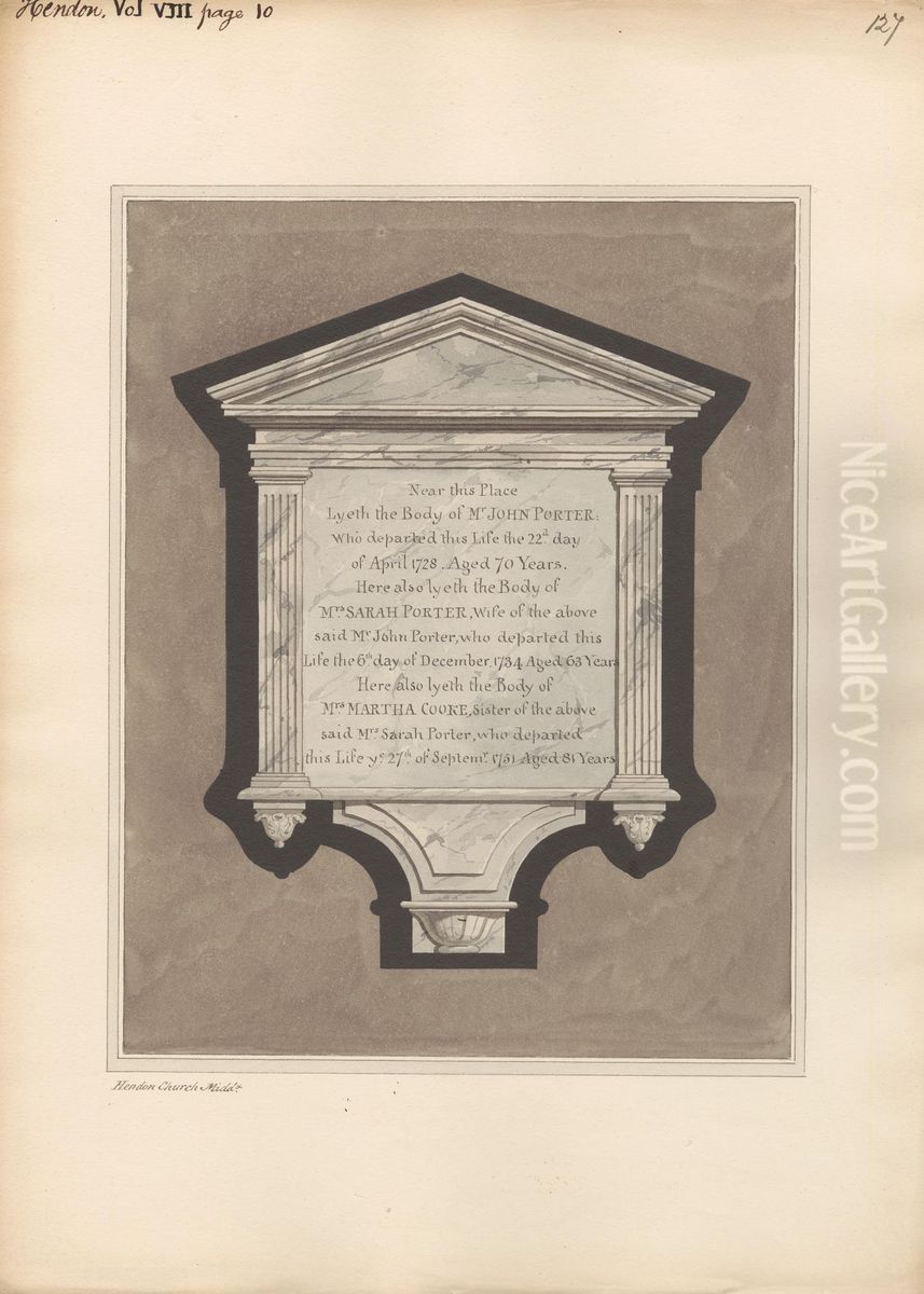 Memorial to John Porter, Mrs. Sarah Porter and Mrs. Sarah Porter and Mrs. Martha Cooke from Hendon Church Oil Painting by Daniel Lysons