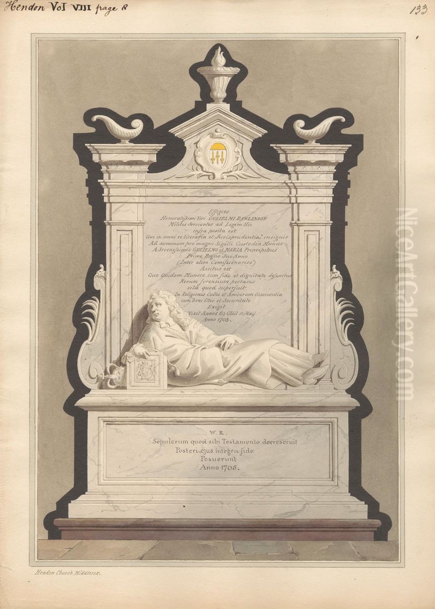 Tomb of William Rawlinson from Hendon Church Oil Painting by Daniel Lysons