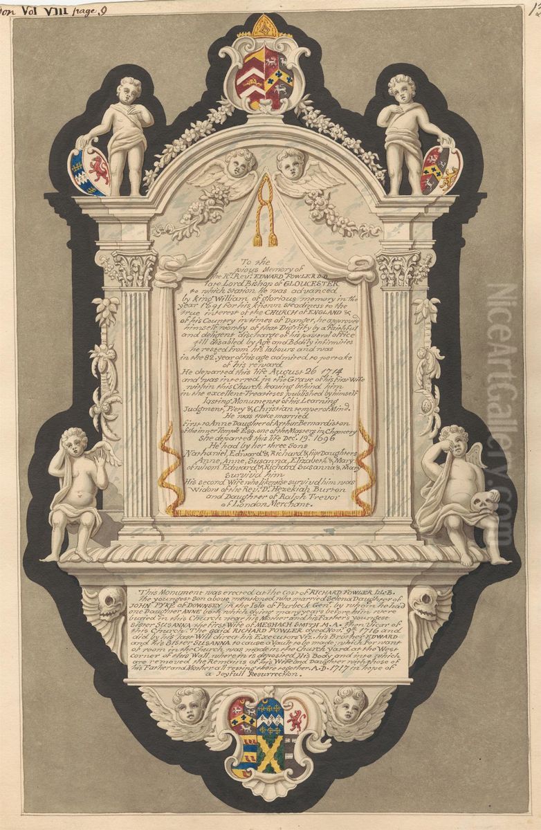 Memorial to Reverend Edward Fowler and Family from Hendon Church Oil Painting by Daniel Lysons