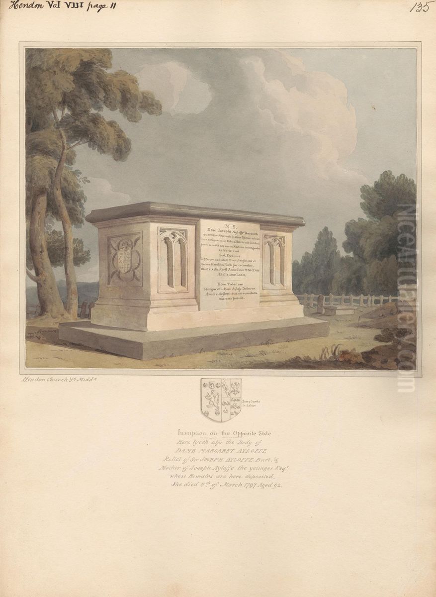 Tomb of Sir Joseph Ayloffe and his Mother, Diane Margaret Ayloffe from Hendon Church Oil Painting by Daniel Lysons