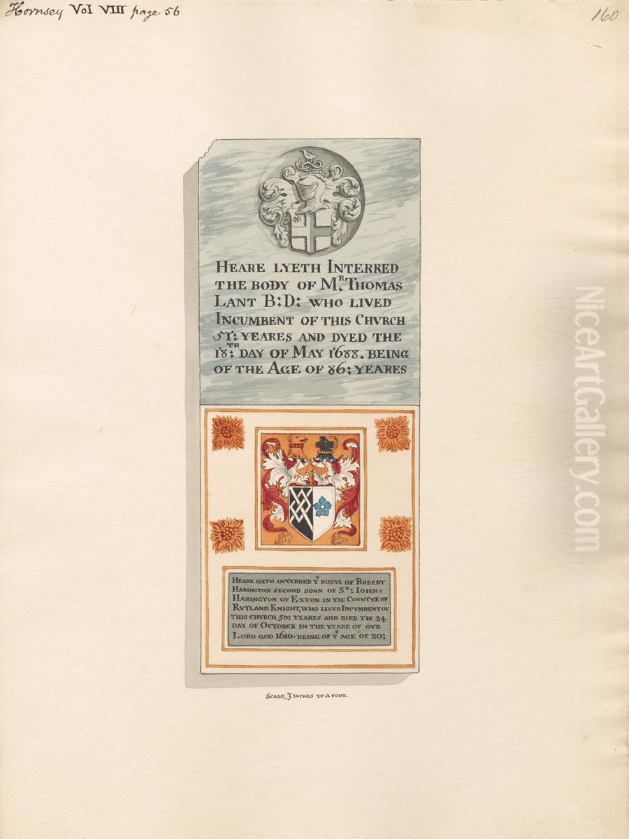 Memorial to Mr. Thomas Lant also to Mr. Robert Harington from Hornsey Church Oil Painting by Daniel Lysons