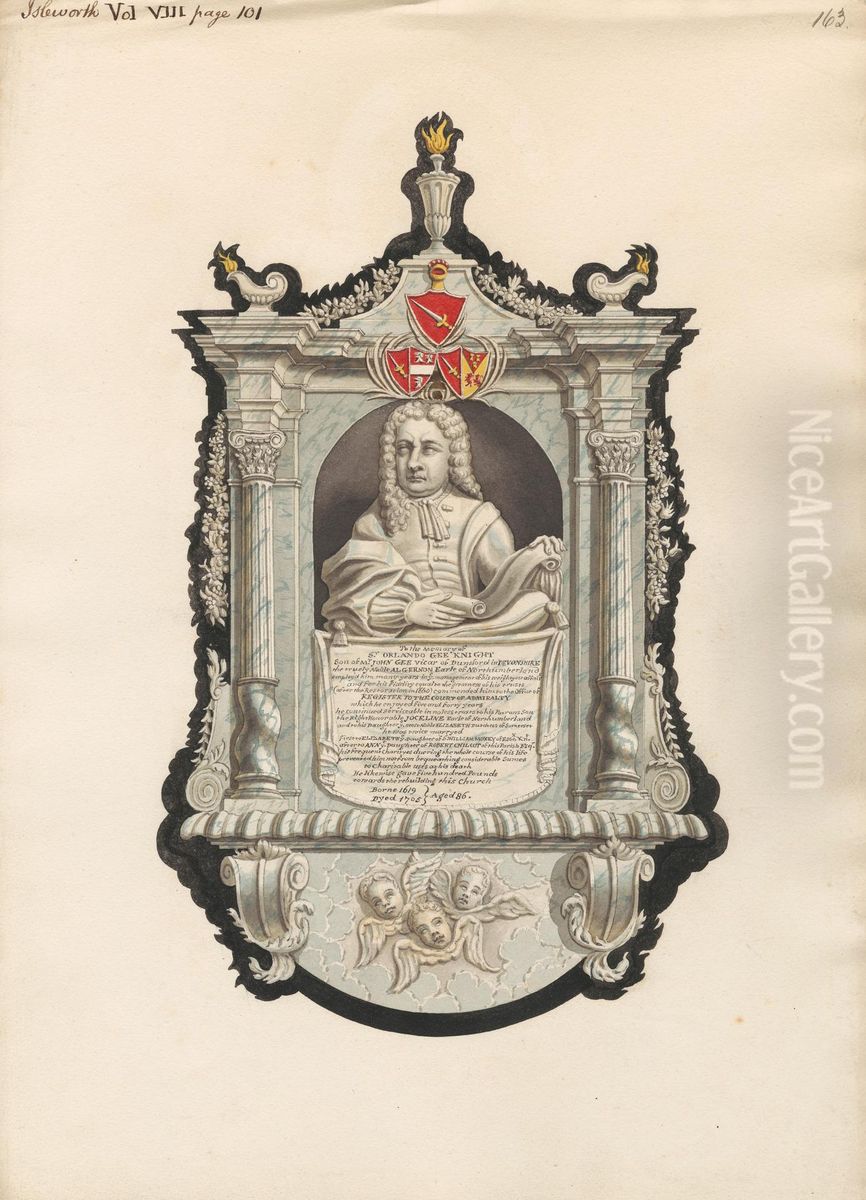Memorial to Sir Orlando Gee Knight from Isleworth Church Oil Painting by Daniel Lysons