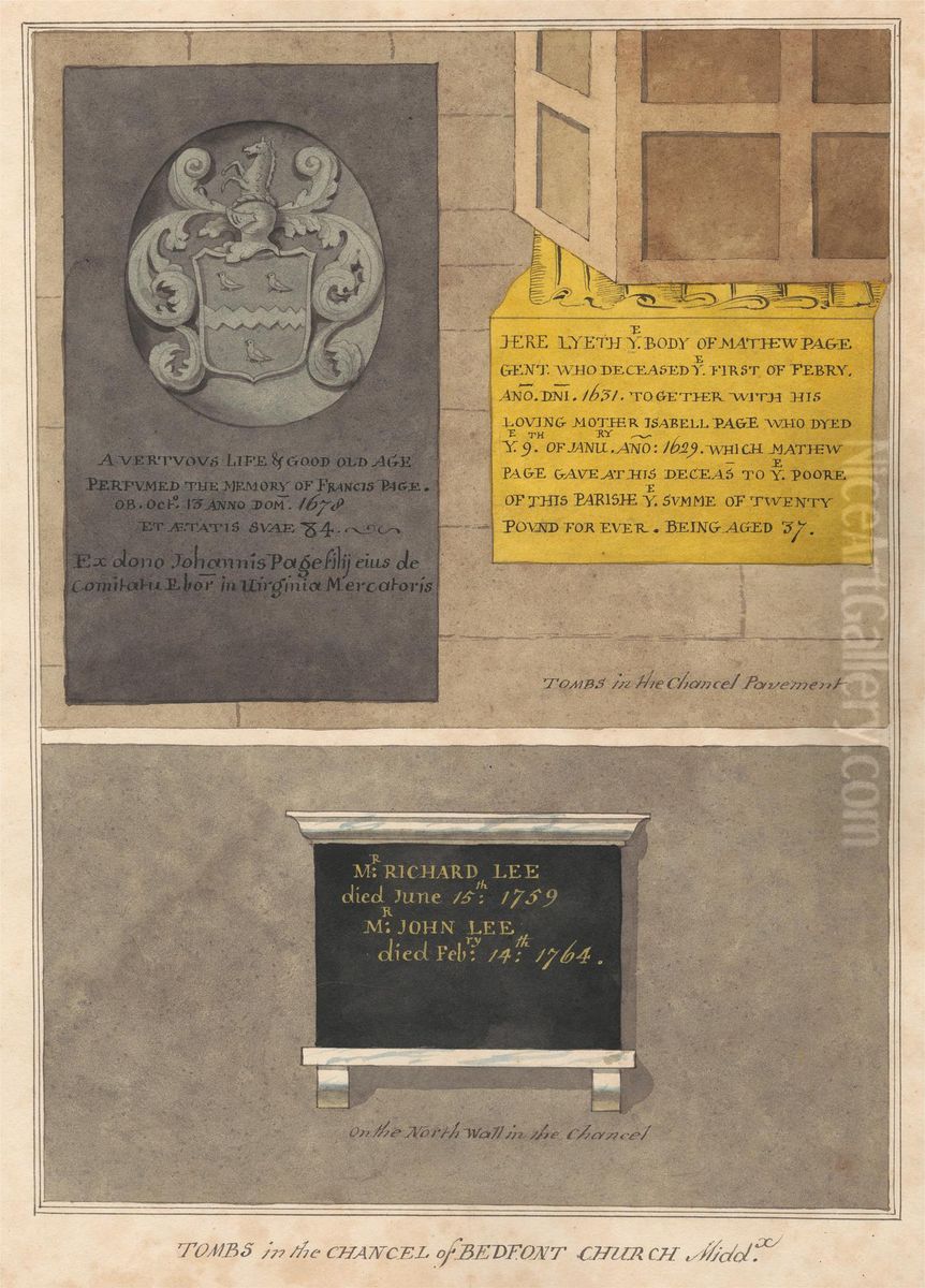 Memorials to Francis Page, Mathew and Isobel Page and Mr. Richard Lee of Bedford Church Oil Painting by Daniel Lysons